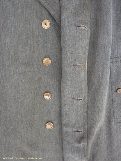 Vintage Mens 1930s 1940s Burberrys Single Breasted Raglan Raincoat Mac Coat Grey Salt & Pepper M 40"