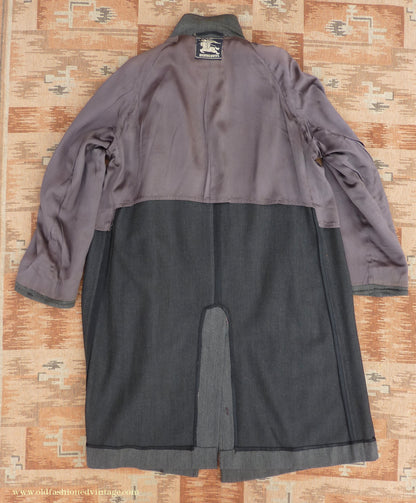 Vintage Mens 1930s 1940s Burberrys Single Breasted Raglan Raincoat Mac Coat Grey Salt & Pepper M 40"