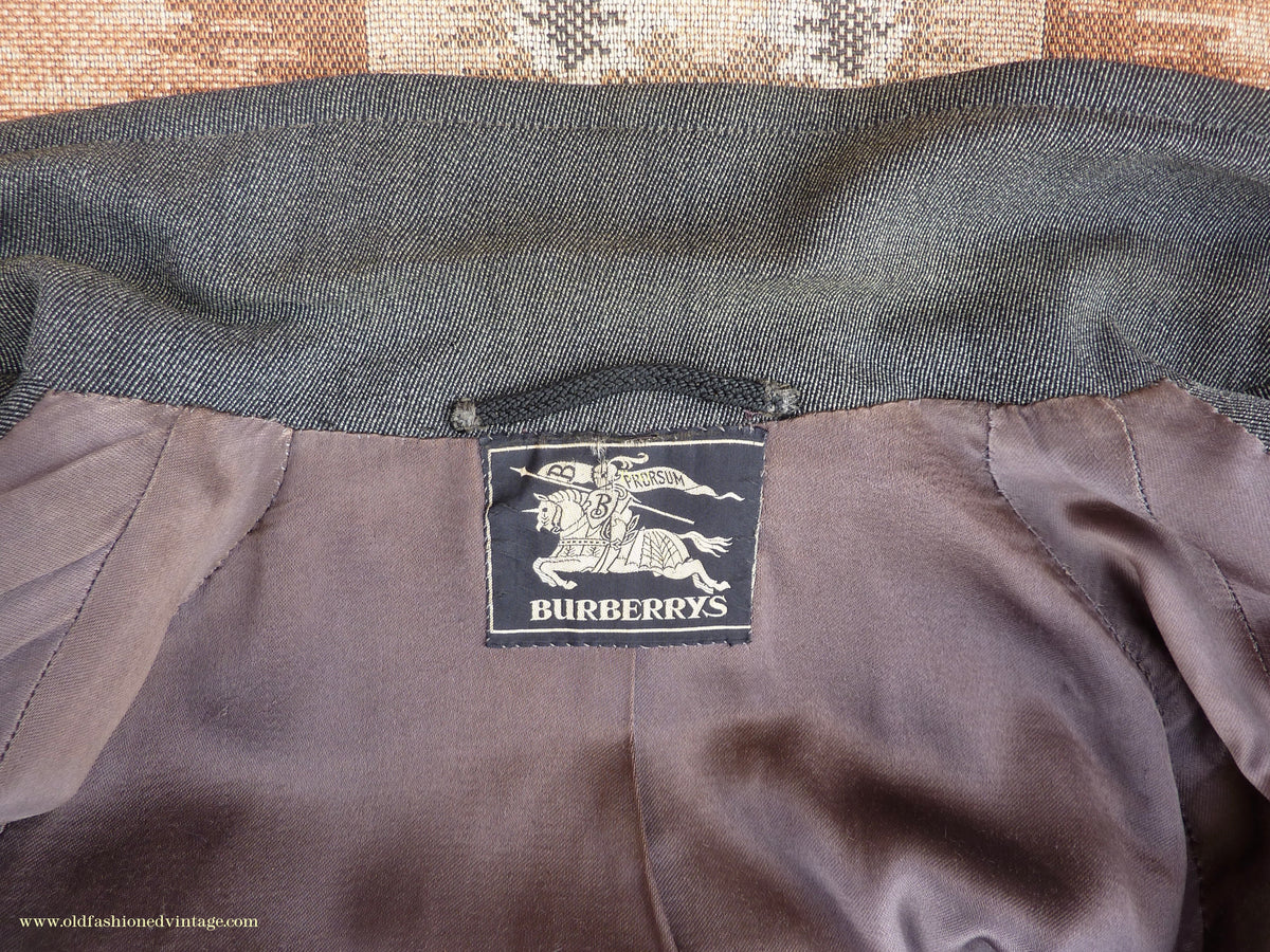 Vintage Mens 1930s 1940s Burberrys Single Breasted Raglan Raincoat Mac Coat Grey Salt & Pepper M 40"