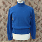 Old Fashioned Garments Vintage Reproduction 1940s Mens Polo Neck Jumper Ultramarine Blue Melange Roll Turtle Sweater M/L