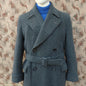 Vintage Mens 1940s Double Breasted Overcoat Coat Dark Grey Wool DB Belted 38"