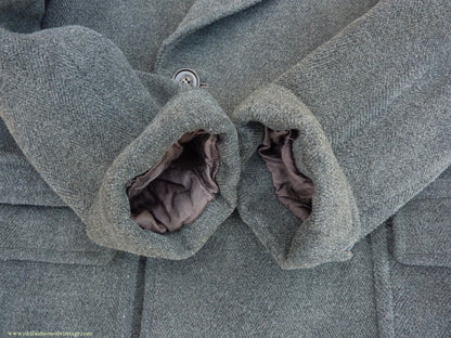 Vintage Mens 1940s Double Breasted Overcoat Coat Dark Grey Wool DB Belted 38"