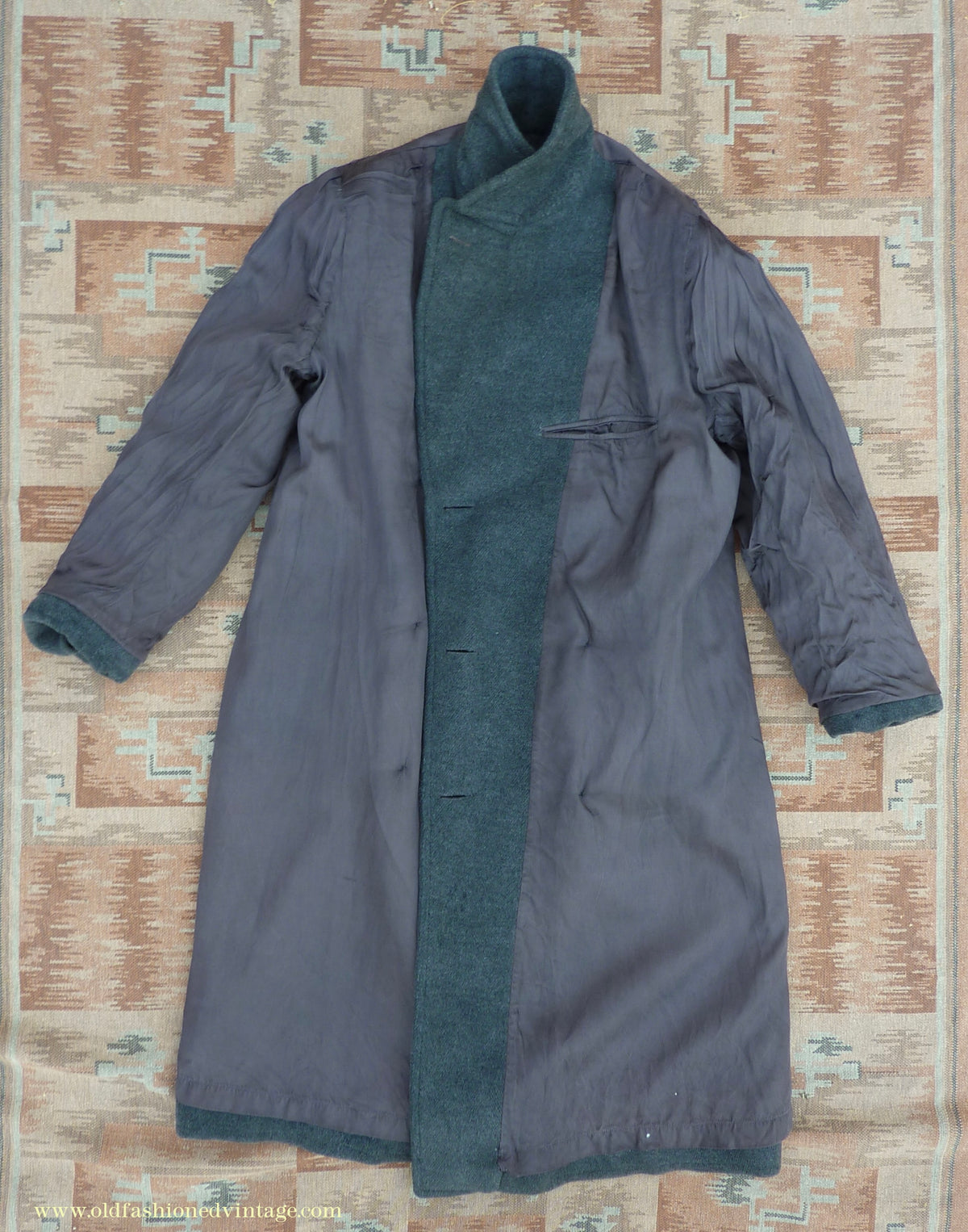 Vintage Mens 1940s Double Breasted Overcoat Coat Dark Grey Wool DB Belted 38"