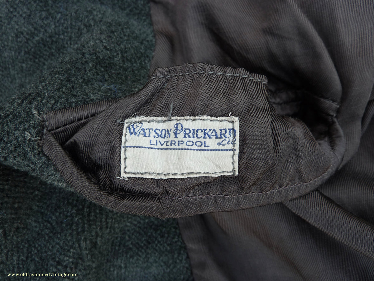 Vintage Mens 1940s Double Breasted Overcoat Coat Dark Grey Wool DB Belted 38"