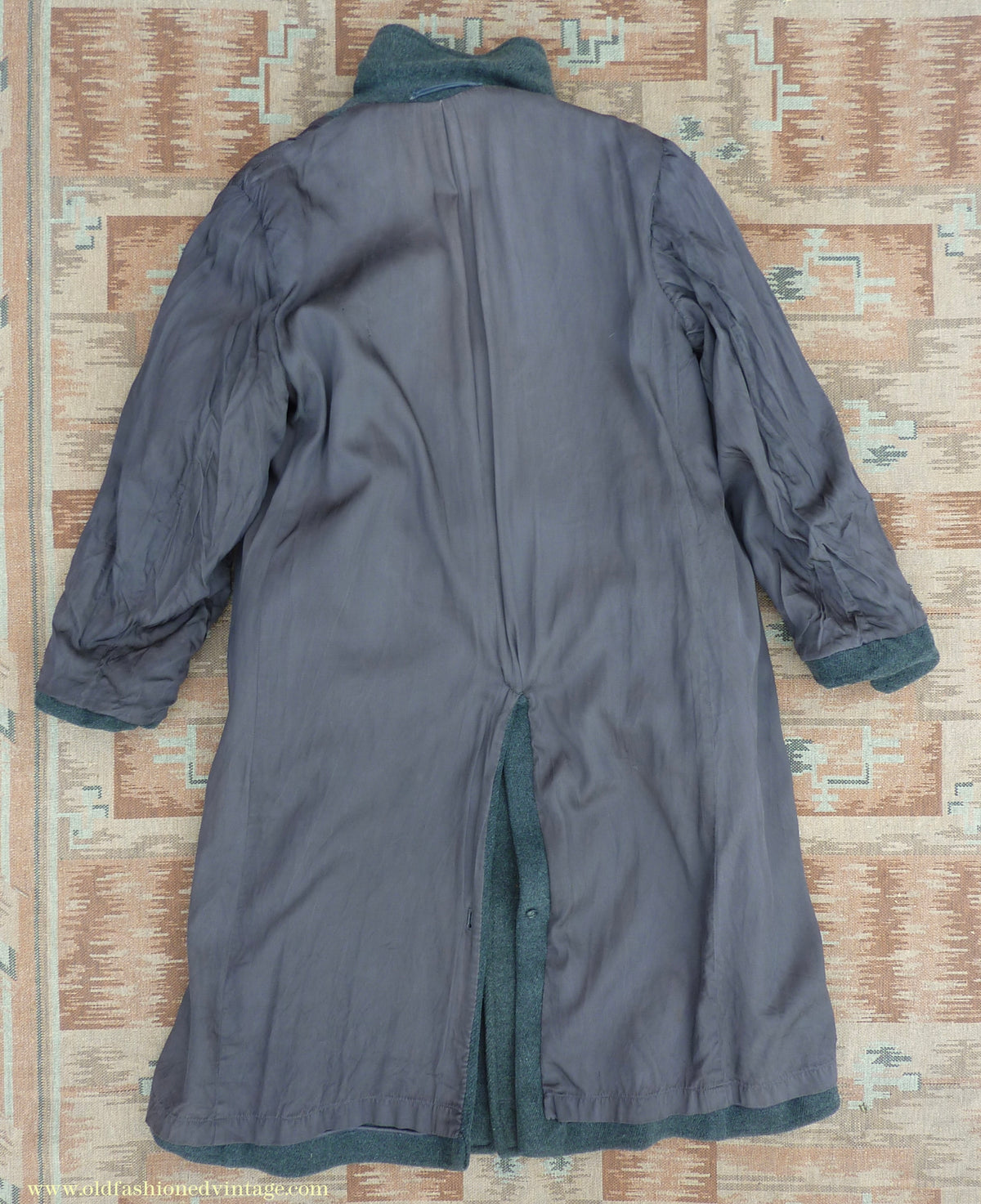 Vintage Mens 1940s Double Breasted Overcoat Coat Dark Grey Wool DB Belted 38"