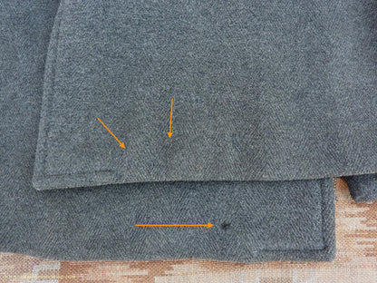 Vintage Mens 1940s Double Breasted Overcoat Coat Dark Grey Wool DB Belted 38"