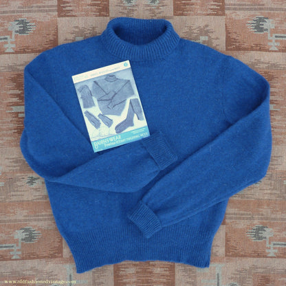 Old Fashioned Garments Vintage Reproduction 1940s Mens Polo Neck Jumper Ultramarine Blue Melange Roll Turtle Sweater M/L