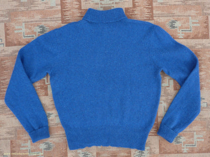 Old Fashioned Garments Vintage Reproduction 1940s Mens Polo Neck Jumper Ultramarine Blue Melange Roll Turtle Sweater M/L