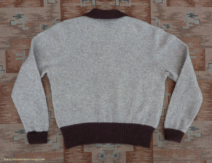 Old Fashioned Garments Vintage Reproduction 1940s Mens Zip Neck Jumper Two Tone Oatmeal & Brown Polo Collar Sweater Lumberjacket  L