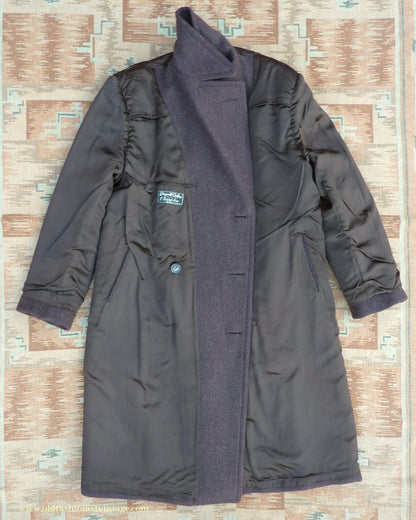 Vintage Mens 1940s Drescott Double Breasted Overcoat Coat Dark Brown Diagonal Wool DB Belted 42" L
