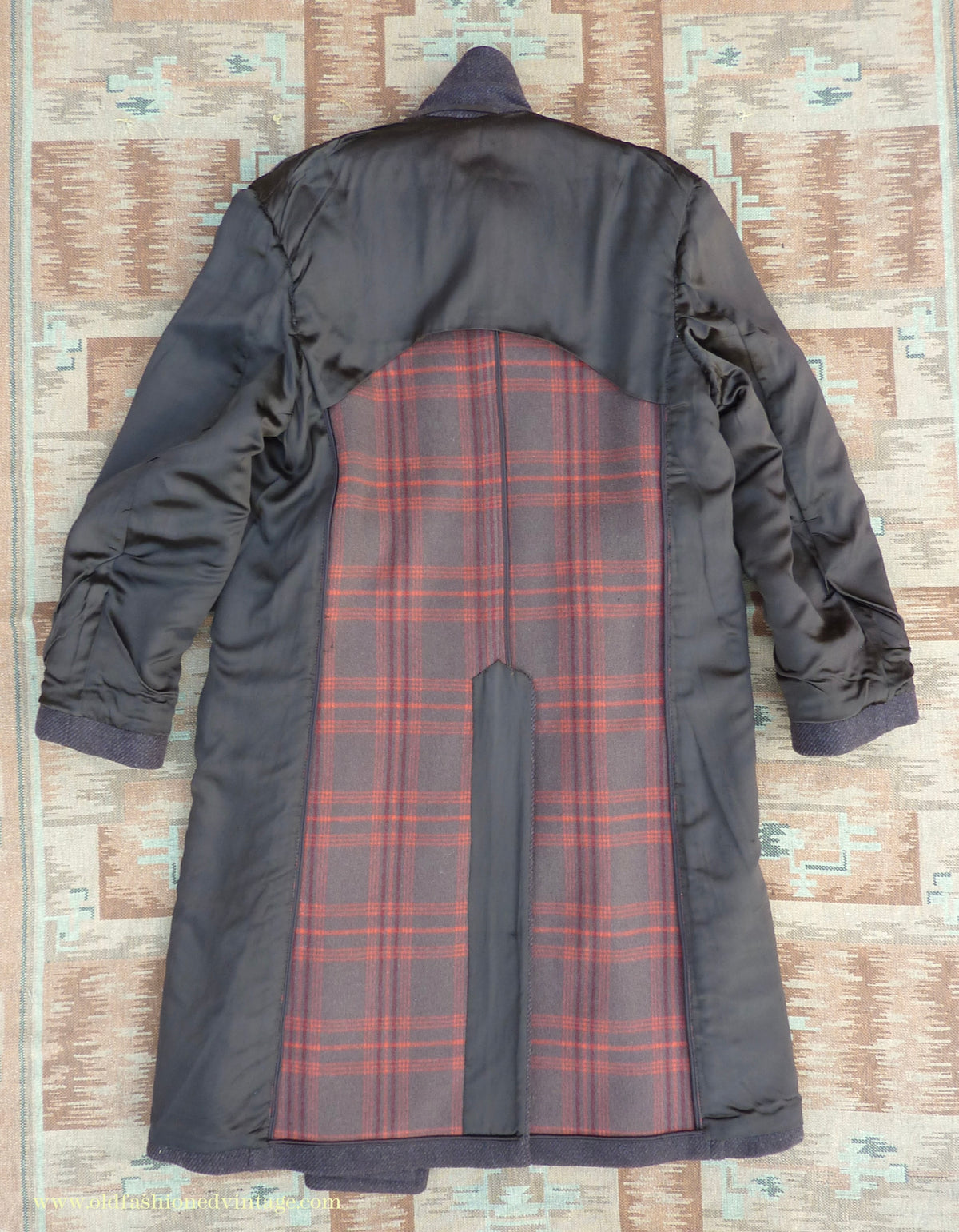 Vintage Mens 1940s Drescott Double Breasted Overcoat Coat Dark Brown Diagonal Wool DB Belted 42" L