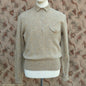 Old Fashioned Garments Vintage Reproduction 1930s 1940s Mens Zip Neck Chest Pocket Jumper Natural Straw Beige Melange Polo Sweater M/L