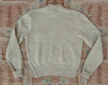 Old Fashioned Garments Vintage Reproduction 1930s 1940s Mens Zip Neck Chest Pocket Jumper Natural Straw Beige Melange Polo Sweater M/L