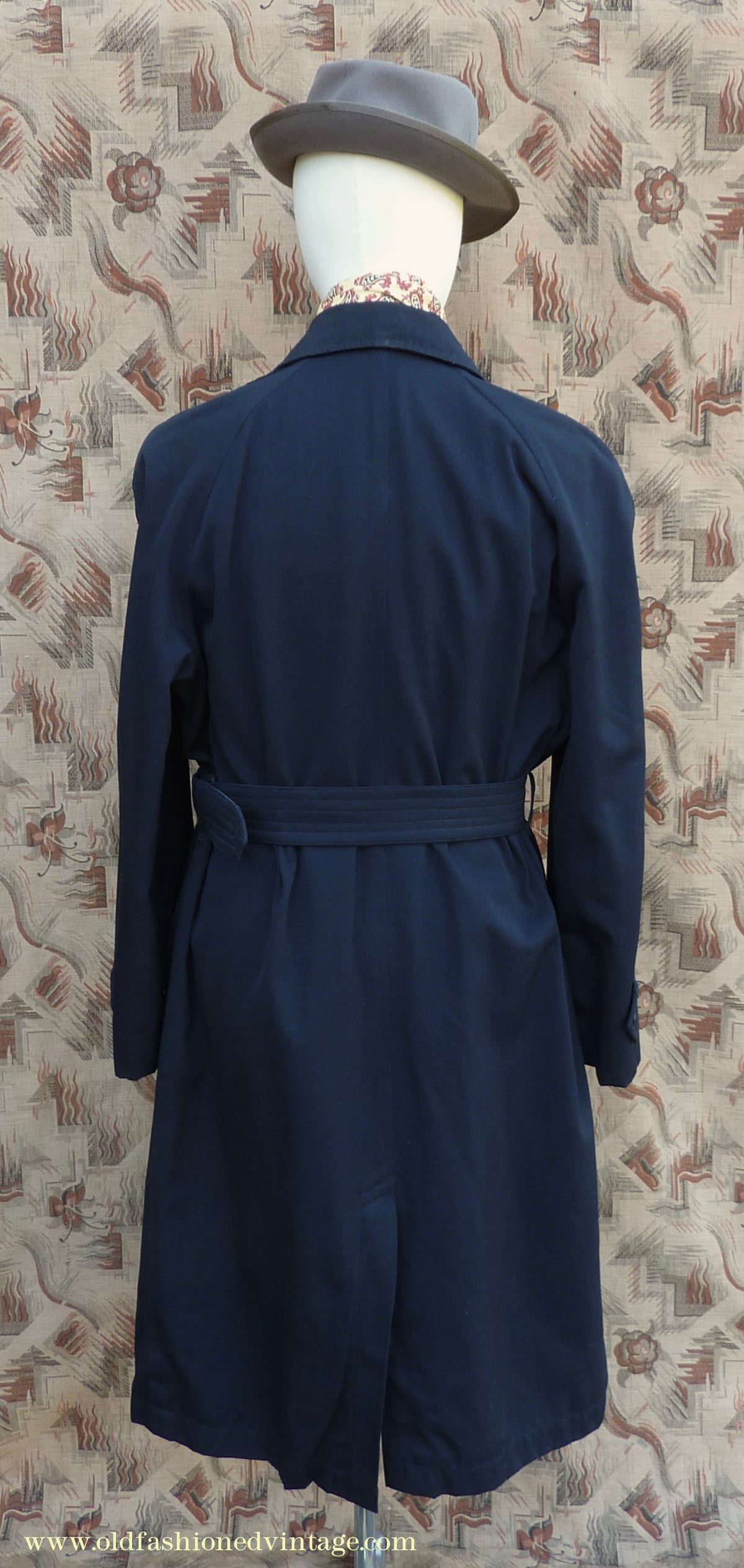 Vintage Mens 1950s Hornes Trenchcoat Navy Blue Gabardine Double Breasted Raincoat Mac 42"