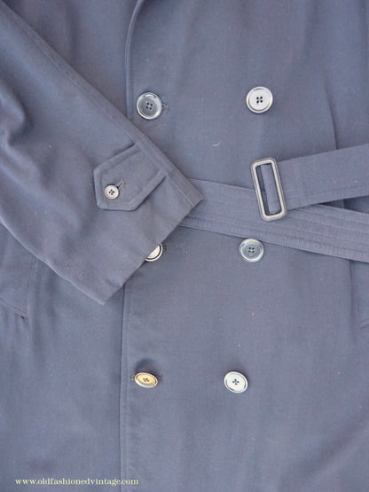 Vintage Mens 1950s Hornes Trenchcoat Navy Blue Gabardine Double Breasted Raincoat Mac 42"