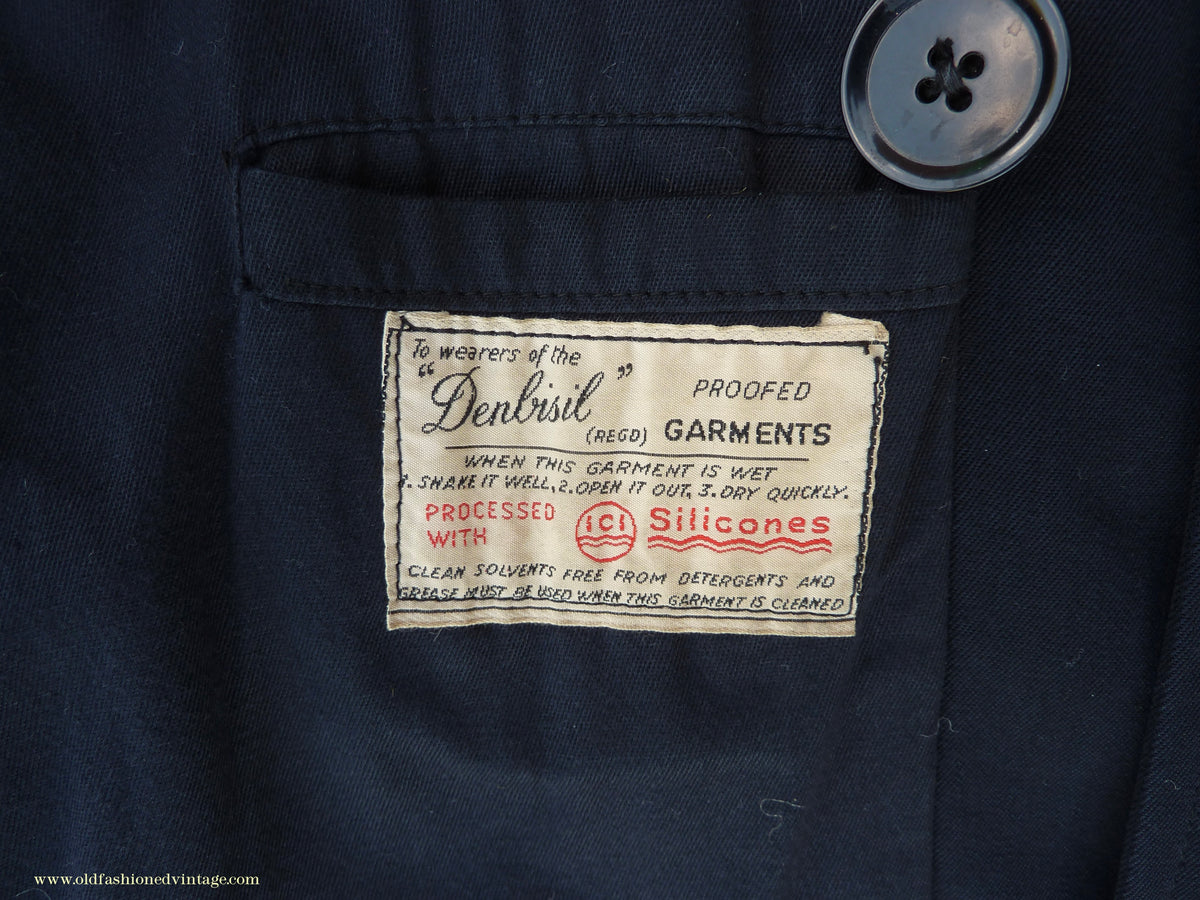 Vintage Mens 1950s Hornes Trenchcoat Navy Blue Gabardine Double Breasted Raincoat Mac 42"