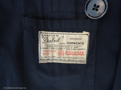 Vintage Mens 1950s Hornes Trenchcoat Navy Blue Gabardine Double Breasted Raincoat Mac 42"