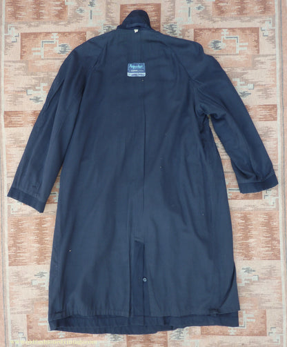 Vintage Mens 1950s Hornes Trenchcoat Navy Blue Gabardine Double Breasted Raincoat Mac 42"