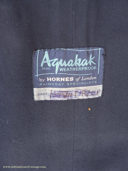 Vintage Mens 1950s Hornes Trenchcoat Navy Blue Gabardine Double Breasted Raincoat Mac 42"