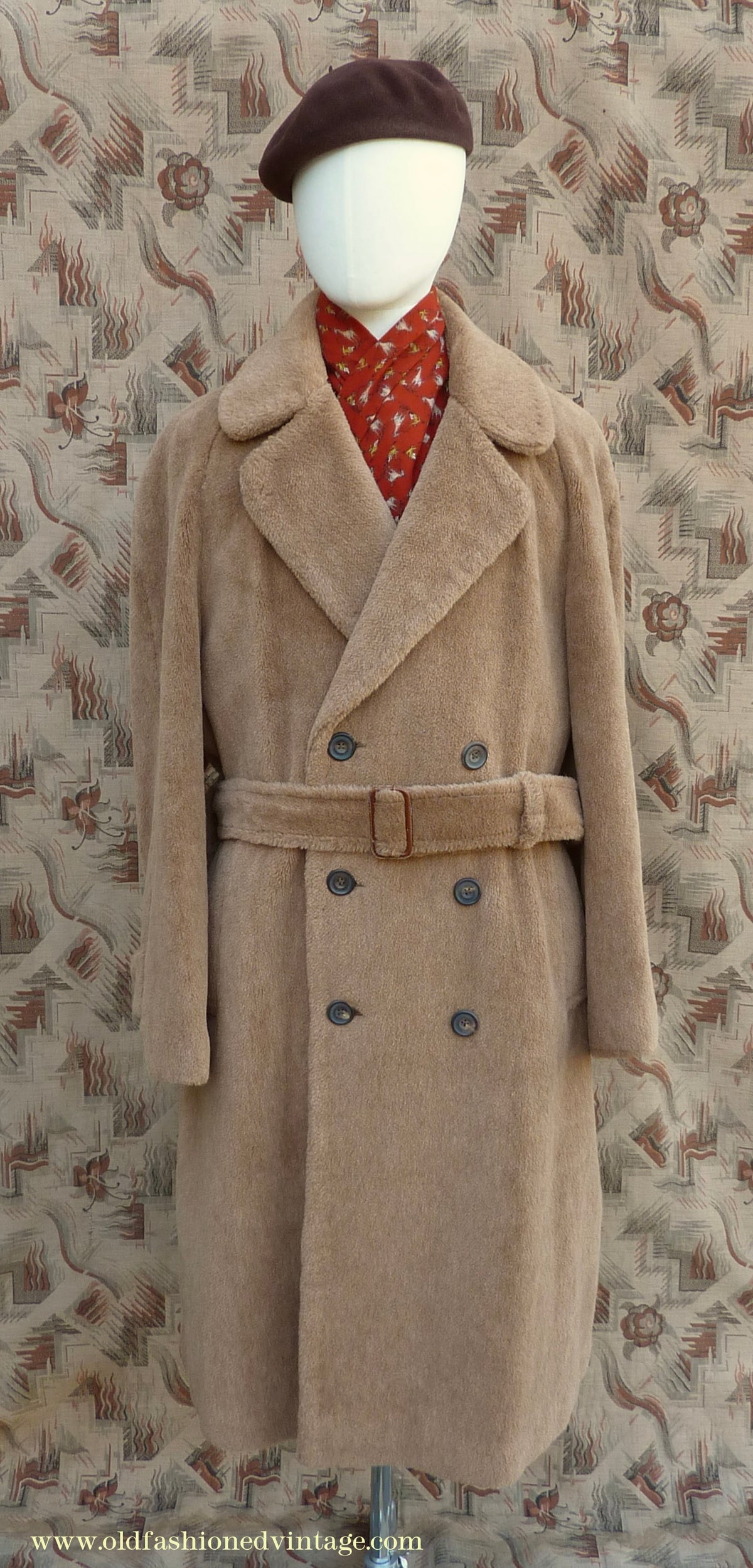 Vintage Mens 1980s 1940s Style Daks Simpson Piccadilly Teddy Bear Coat Golden Brown Faux Fur L