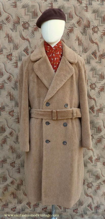 Vintage Mens 1980s 1940s Style Daks Simpson Piccadilly Teddy Bear Coat Golden Brown Faux Fur L