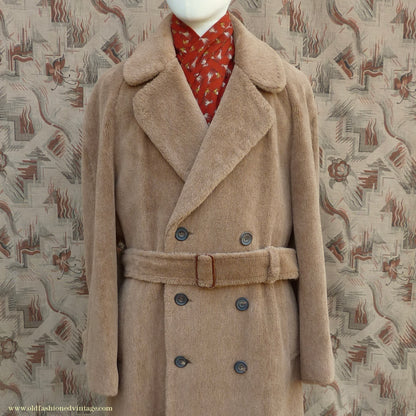 Vintage Mens 1980s 1940s Style Daks Simpson Piccadilly Teddy Bear Coat Golden Brown Faux Fur L