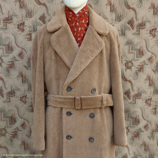 Vintage Mens 1980s 1940s Style Daks Simpson Piccadilly Teddy Bear Coat Golden Brown Faux Fur L