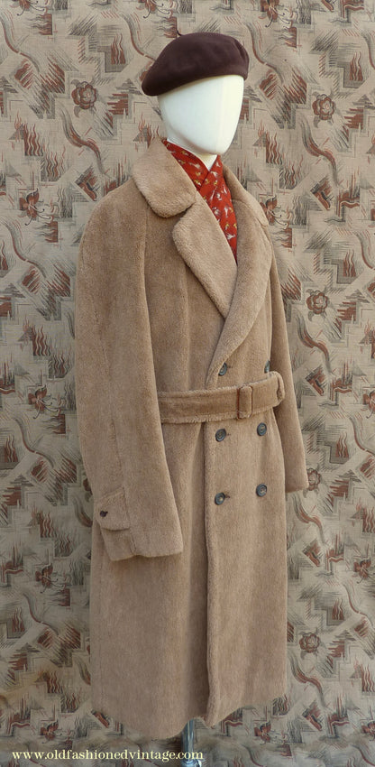 Vintage Mens 1980s 1940s Style Daks Simpson Piccadilly Teddy Bear Coat Golden Brown Faux Fur L