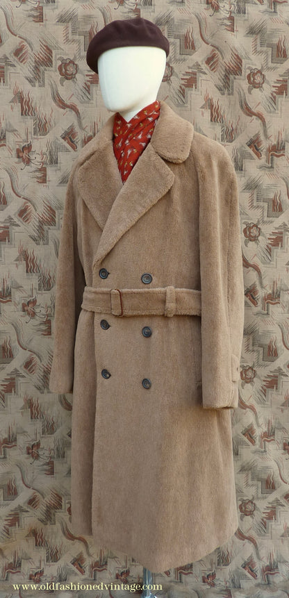 Vintage Mens 1980s 1940s Style Daks Simpson Piccadilly Teddy Bear Coat Golden Brown Faux Fur L