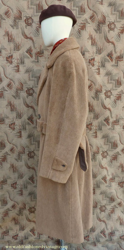 Vintage Mens 1980s 1940s Style Daks Simpson Piccadilly Teddy Bear Coat Golden Brown Faux Fur L