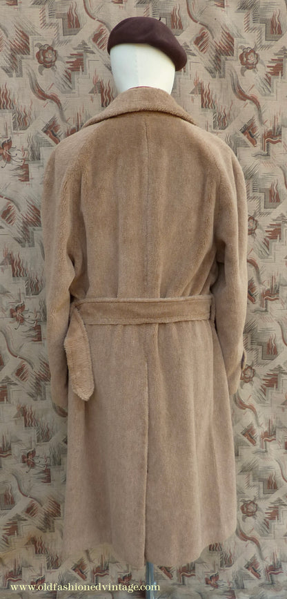 Vintage Mens 1980s 1940s Style Daks Simpson Piccadilly Teddy Bear Coat Golden Brown Faux Fur L