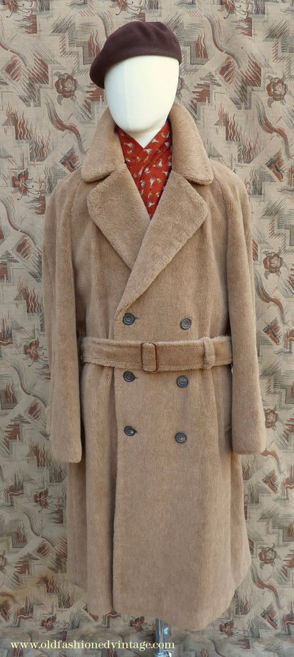 Vintage Mens 1980s 1940s Style Daks Simpson Piccadilly Teddy Bear Coat Golden Brown Faux Fur L