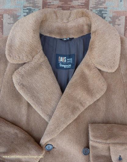 Vintage Mens 1980s 1940s Style Daks Simpson Piccadilly Teddy Bear Coat Golden Brown Faux Fur L
