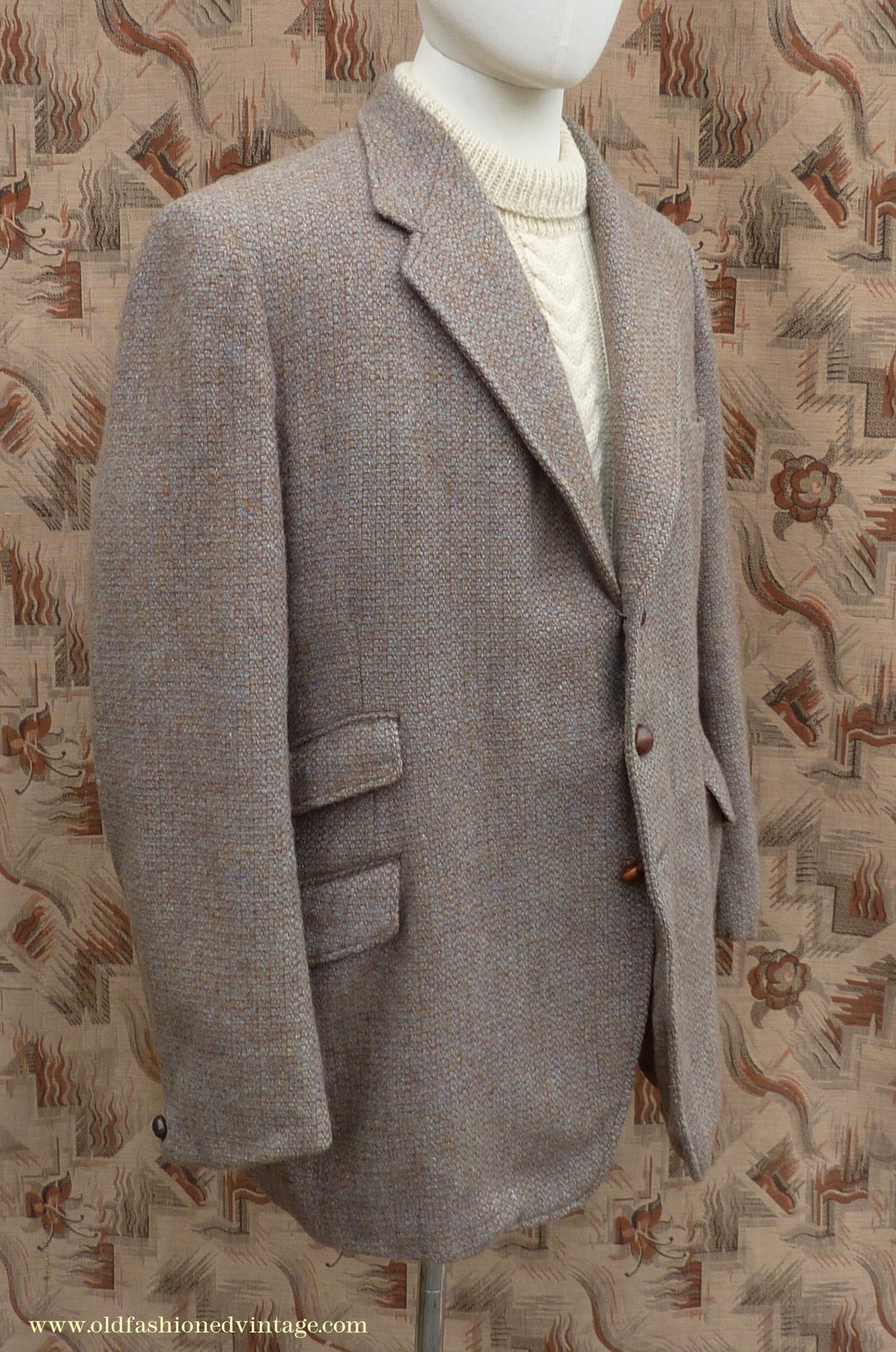 Vintage Mens 1950s Burton Harris Tweed Sports Jacket Grey-Green Brown 44"