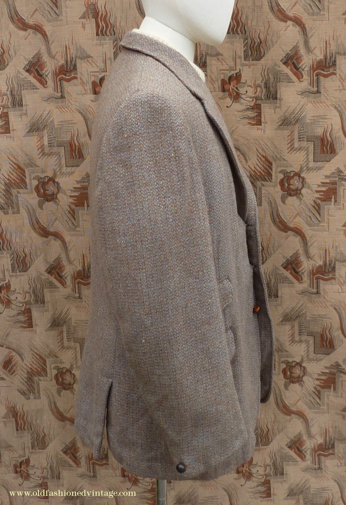 Vintage Mens 1950s Burton Harris Tweed Sports Jacket Grey-Green Brown 44"