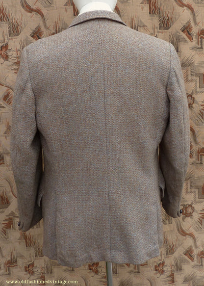 Vintage Mens 1950s Burton Harris Tweed Sports Jacket Grey-Green Brown 44"