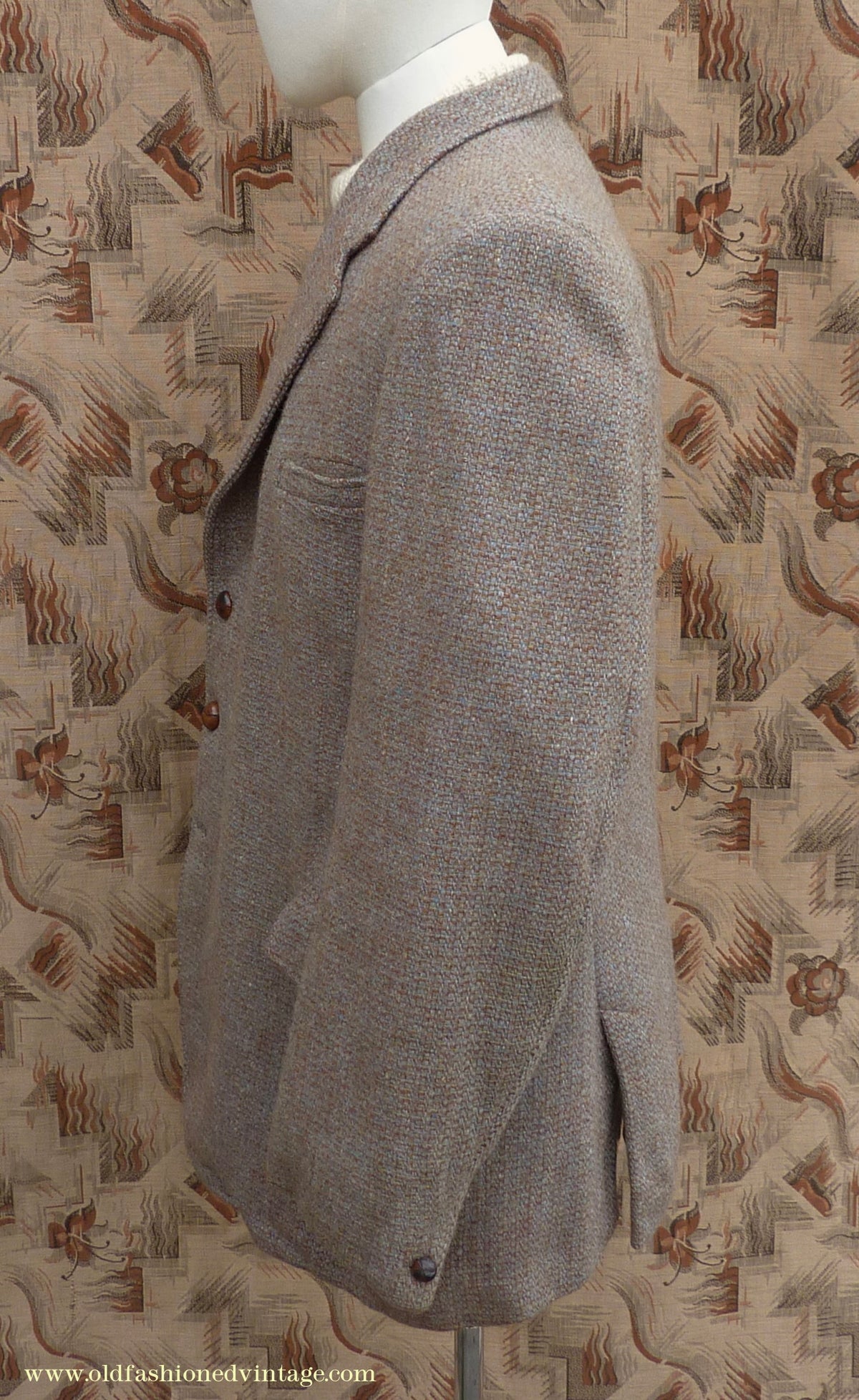 Vintage Mens 1950s Burton Harris Tweed Sports Jacket Grey-Green Brown 44"