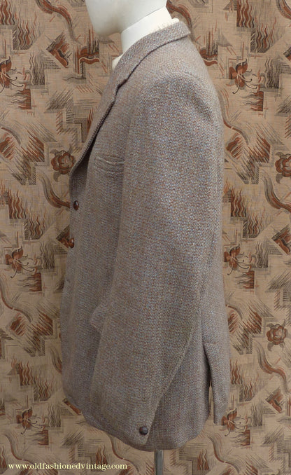Vintage Mens 1950s Burton Harris Tweed Sports Jacket Grey-Green Brown 44"