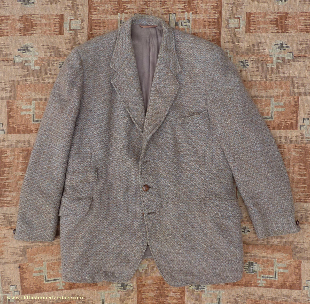 Vintage Mens 1950s Burton Harris Tweed Sports Jacket Grey-Green Brown 44"