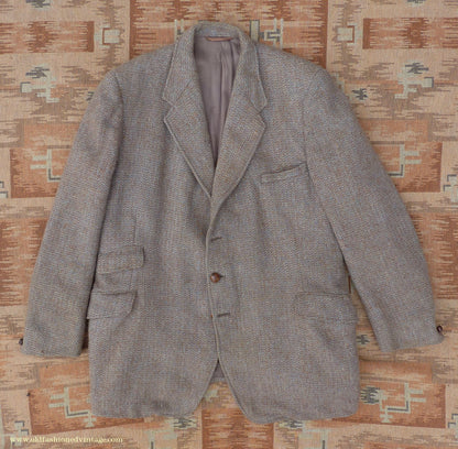 Vintage Mens 1950s Burton Harris Tweed Sports Jacket Grey-Green Brown 44"