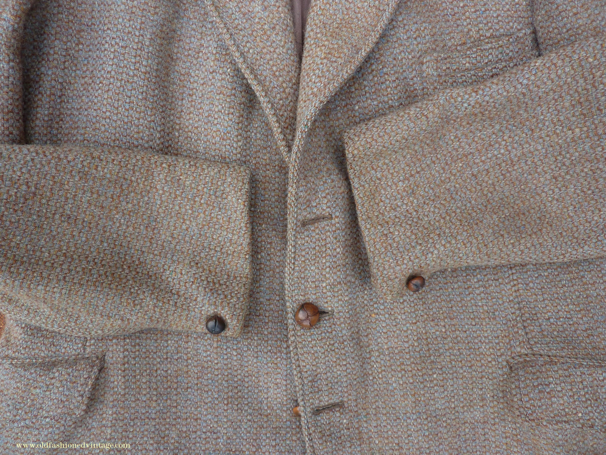 Vintage Mens 1950s Burton Harris Tweed Sports Jacket Grey-Green Brown 44"
