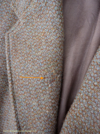 Vintage Mens 1950s Burton Harris Tweed Sports Jacket Grey-Green Brown 44"