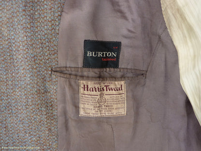 Vintage Mens 1950s Burton Harris Tweed Sports Jacket Grey-Green Brown 44"