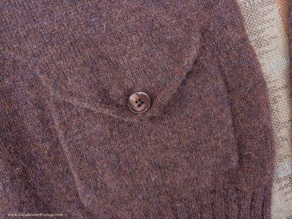 Old Fashioned Garments Vintage Reproduction 1930s Mens Wind-Breaker Coffee Brown Marl Zip Neck Jumper Polo Collar Sweater M