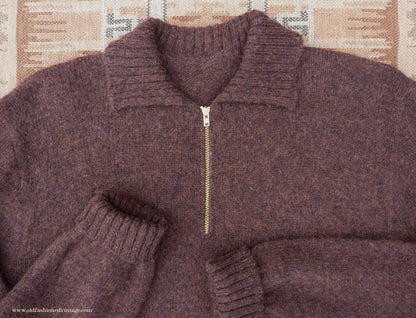 Old Fashioned Garments Vintage Reproduction 1930s Mens Wind-Breaker Coffee Brown Marl Zip Neck Jumper Polo Collar Sweater M