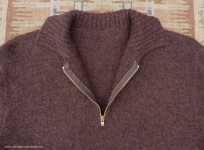 Old Fashioned Garments Vintage Reproduction 1930s Mens Wind-Breaker Coffee Brown Marl Zip Neck Jumper Polo Collar Sweater M