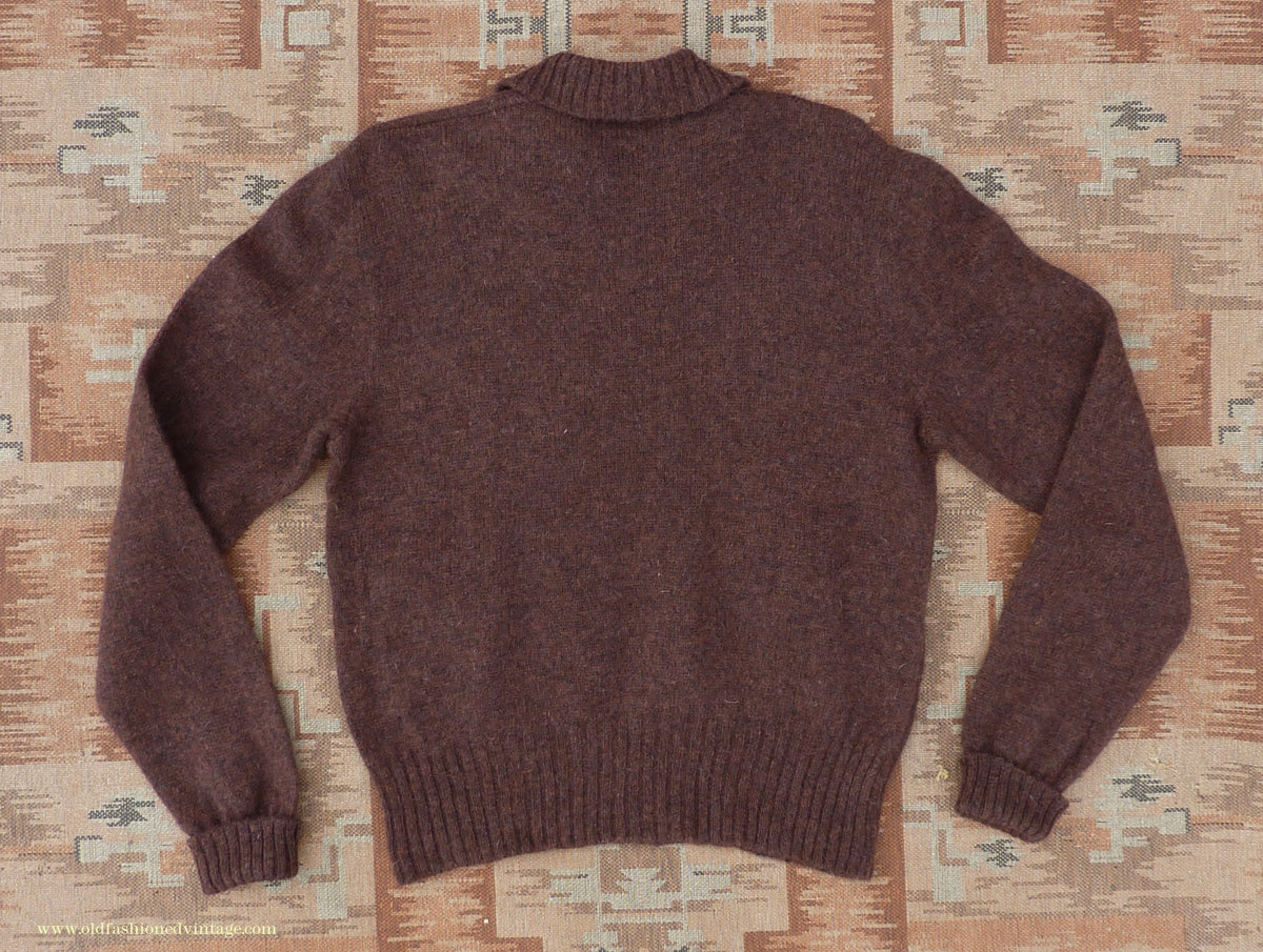 Old Fashioned Garments Vintage Reproduction 1930s Mens Wind-Breaker Coffee Brown Marl Zip Neck Jumper Polo Collar Sweater M