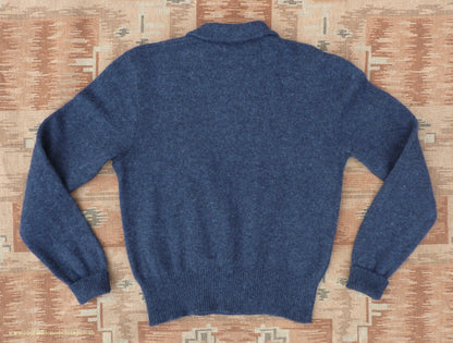 Old Fashioned Garments Vintage Reproduction 1940s Mens Long Collar Zip Neck Jumper Indigo Blue Polo Sweater M
