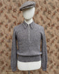 Old Fashioned Garments Vintage Reproduction 1940s Mens Long Collar Zip Neck Jumper Speckled Flecked Grey Marl Wool Polo Sweater S