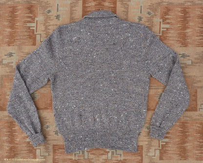 Old Fashioned Garments Vintage Reproduction 1940s Mens Long Collar Zip Neck Jumper Speckled Flecked Grey Marl Wool Polo Sweater S